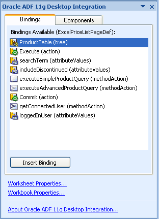 ADF Desktop Integration task pane