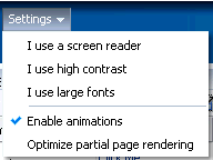 Dropdown menu listing accessibility types