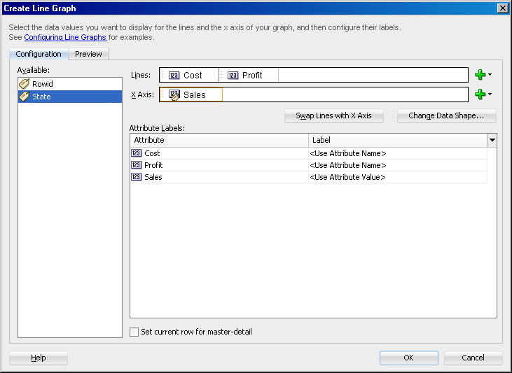 Create Line Graph data binding dialog