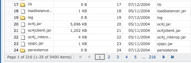 table displays a navigation footer
