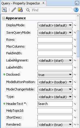 Query component in the Property Inspector