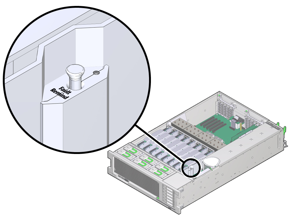 image:An illustration showing the location of the server Fault Remind                             button.