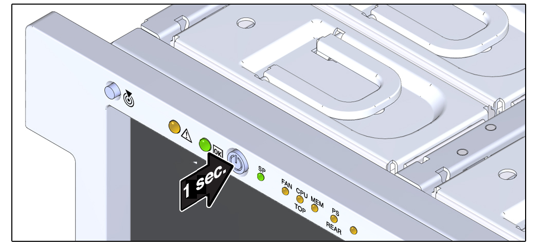 image:An illustration showing how to power off the server gracefully using the front panel power button.