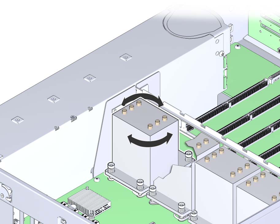 image:An illustration showing the breaking loose of the heatsink from the thermal grease on the CPU.