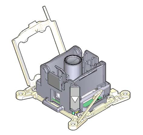 image:An illustration showing the CPU tool atop the CPU socket.