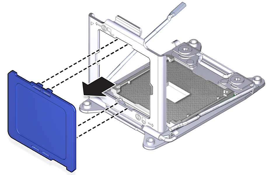 image:An illustration showing how to remove the CPU cover from the load plate.
