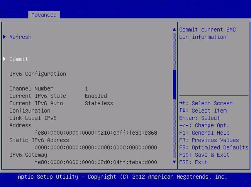 image:Screen capture showing the change commit BMC Network Configuration screen.