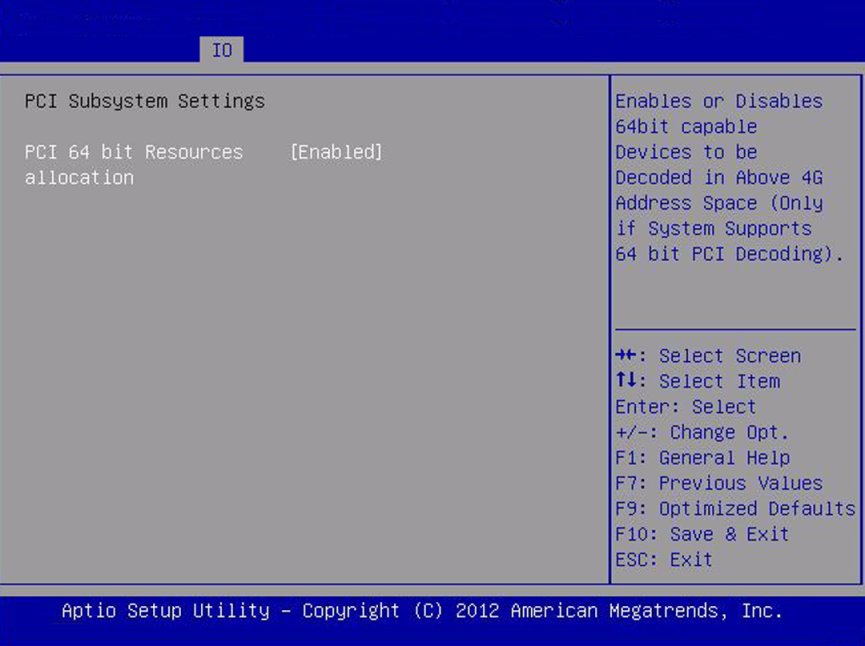 image:Screen capture showing IO PCI Subsystems Settings screen