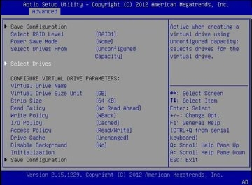 image:Graphic showing the BIOS Create Configuration menu under Advanced screen.