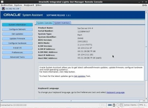 image:Oracle system assistant main screen