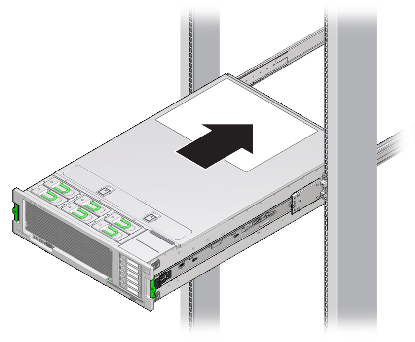 image:Graphic showing the server being pushed back into the rack.