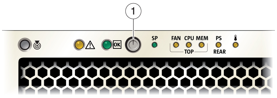 image:Graphic showing the front panel with callout number to the                                 power button.