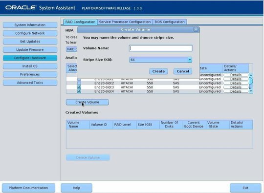 image:Graphic showing the RAID Configuration Create Volume dialog.