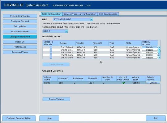image:Graphic showing the RAID Configuration screen with created volumes.