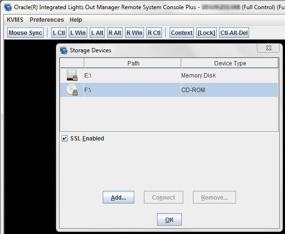 image:Graphic showing Oracle ILOM Remote Console Plus attached storage