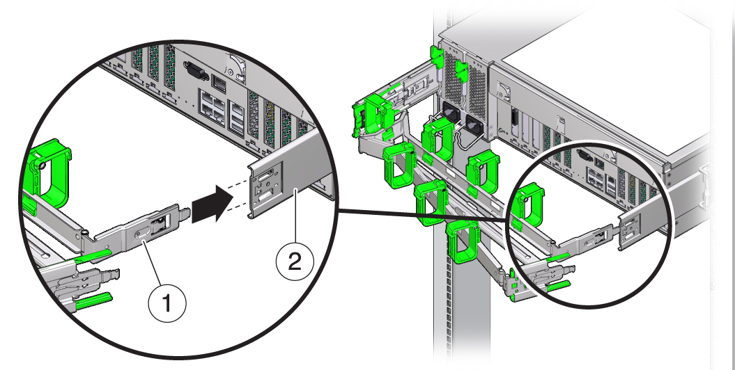 image:Graphic showing insertion of bracket connector into slide-rail unit