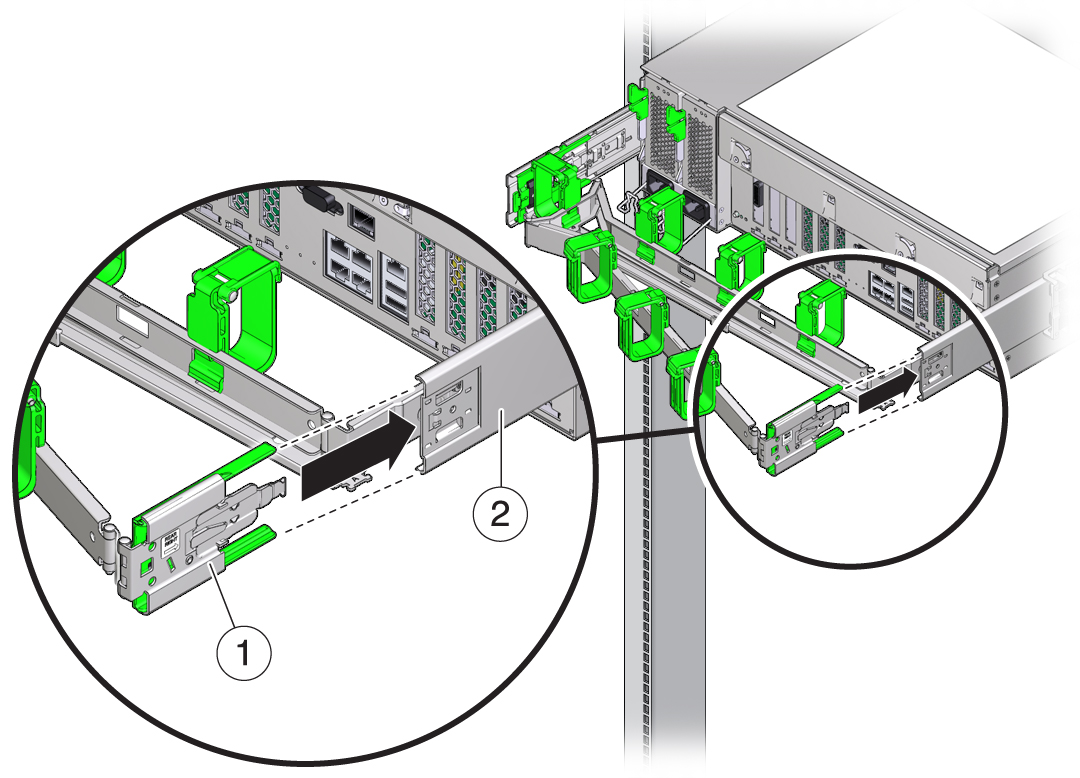 image:Graphic showing right side CMA slide-rail connector into slide rail