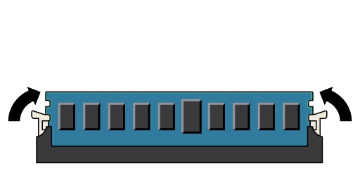image:An illustration showing the DIMM locked into place in its slot.