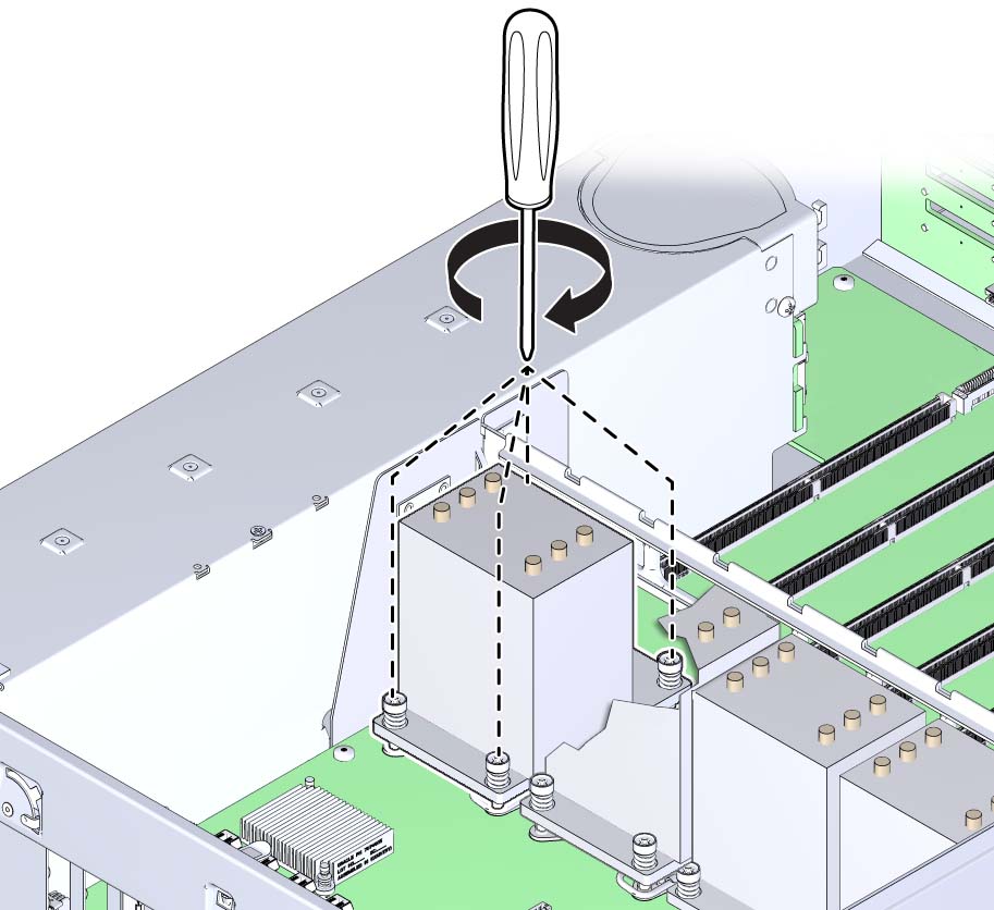 image:An illustration showing the tightening of the heatsink screws.