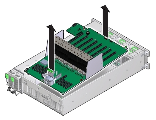 image:An illustration of the motherboard being lifted out of the chassis.