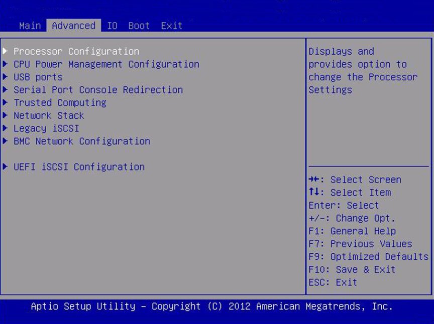 image:Screen capture showing the legacy mode Advanced screen.