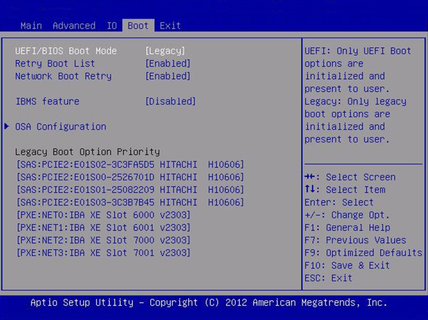 image:A screen capture showing the legacy mode Boot BIOS screen.