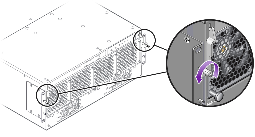 image:Figure shows the two captive screws are loosened                                     counterclockwise.