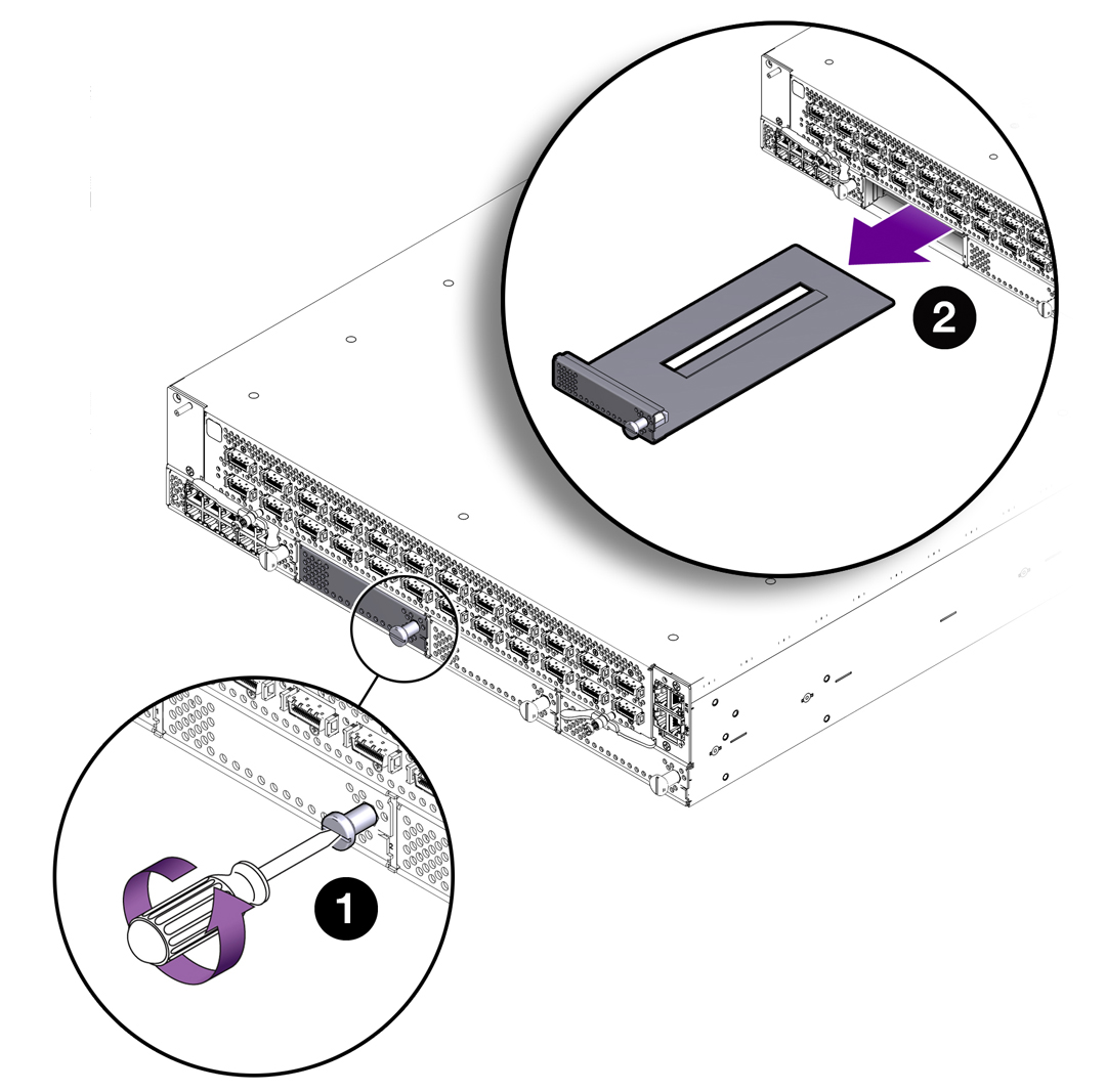 image:Figure shows module unlocks by turning the locking handle 90 degrees counterclockwise. The module can then be pulled out.