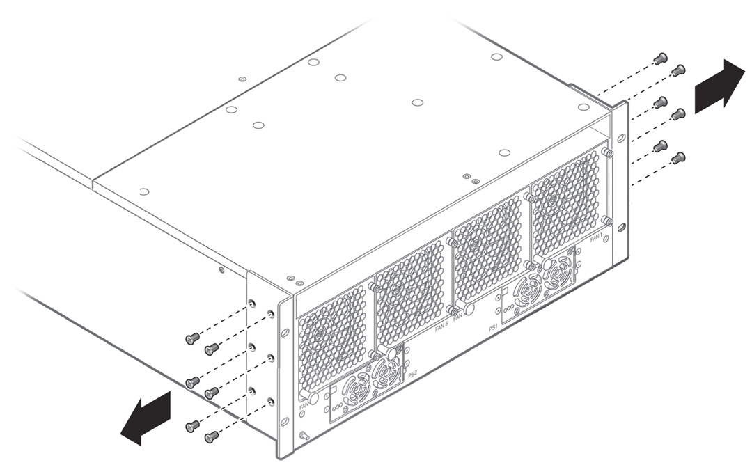 image:Figure showing the old mounting-bracket screws being removed                                 from the chassis.