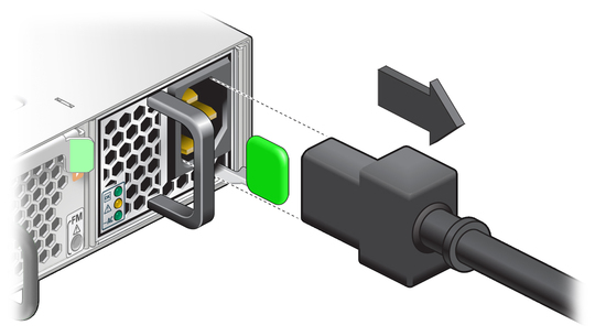 Figure shows the power cord being removed. image:Figure shows the power cord being removed.