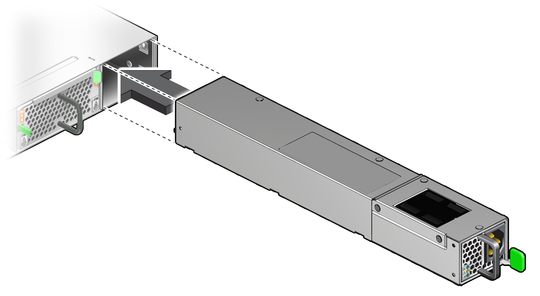 Figure shows the power supply being installed. image:Figure shows the power supply being installed.