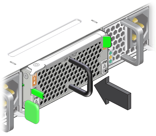 Figure shows closing the fan module eject lever. image:Figure shows closing the fan module eject lever.