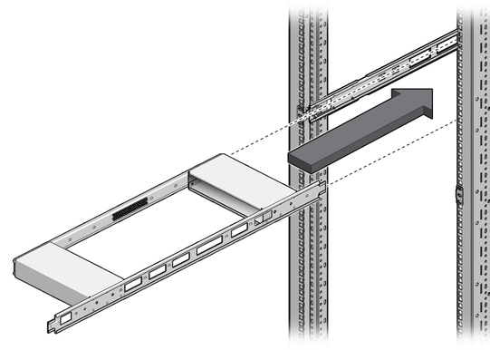 Figure shows aligning the switch to the rack slide. image:Figure shows aligning the switch to the rack slide.