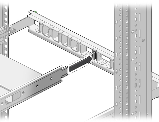 Figure shows sliding the switch into the rack. image:Figure shows sliding the switch into the rack.
