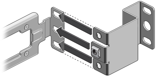 Figure shows sliding the telco adapter fingers over the rack slide flange. image:Figure shows sliding the telco adapter fingers over the rack slide flange.