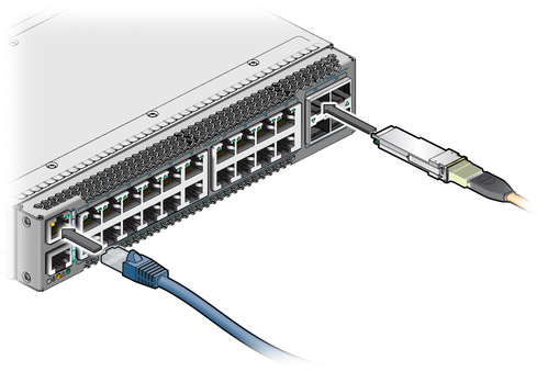 Figure shows sliding the switch into the rack. image:Figure shows sliding the switch into the rack.