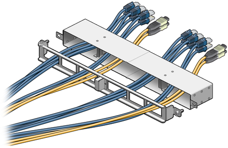 Figure shows moving the data cables through the air duct. image:Figure shows moving the data cables through the air duct.