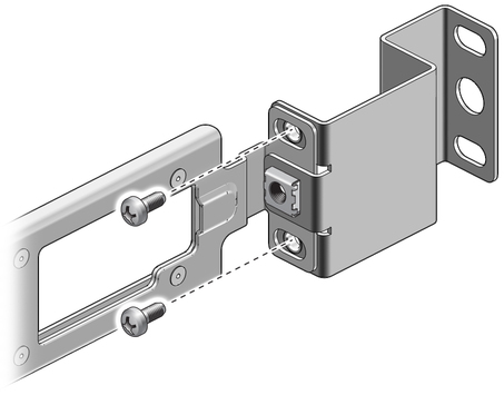 Figure shows screws securing the telco adapter to the rack slide.. image:Figure shows screws securing the telco adapter to the rack slide..