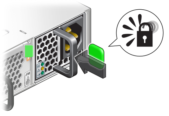 Figure shows the power supply being secured. image:Figure shows the power supply being secured.