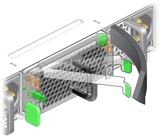 image:Figure shows the eject lever being pulled out and to the left.