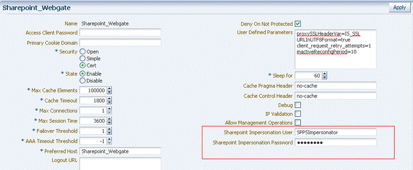 SharePoint User Credentials in Webgate Registration