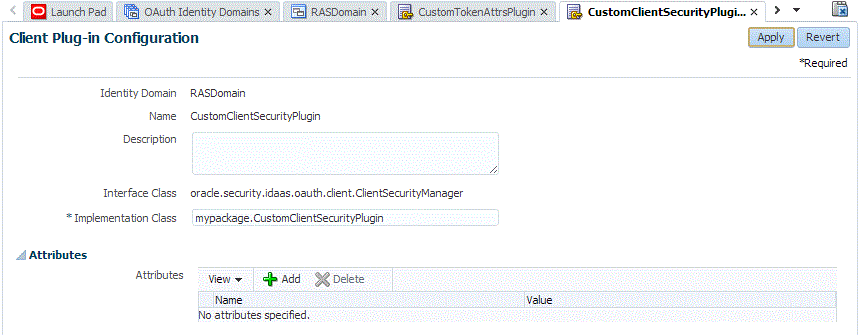 Plug-in configuration screen