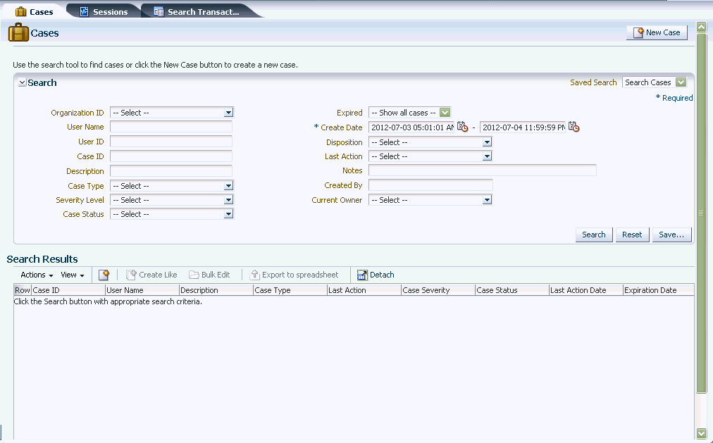 The OAAM Cases page is shown.