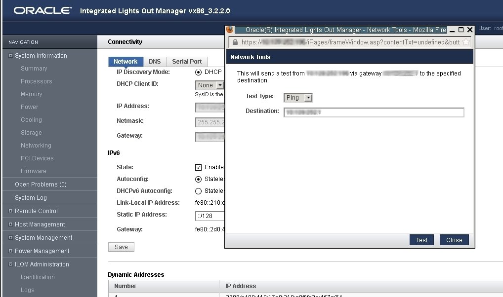image:This is an image of the Network Configuration Test screen, from                             which you can issue a Ping or Ping6 test.