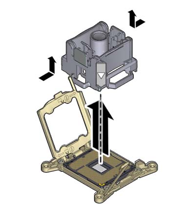image:An illustration that shows the CPU replacement tool                                         lifting up from the CPU socket.