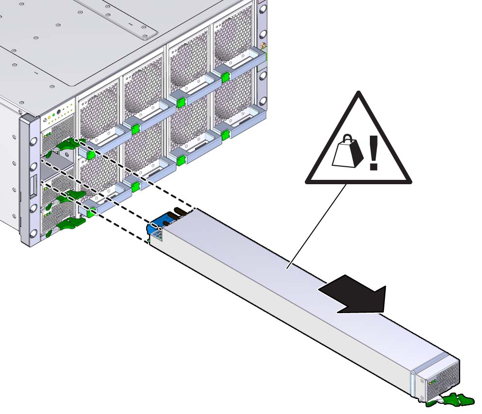 image:An illustration showing the removal of the power supply from                                 its slot.