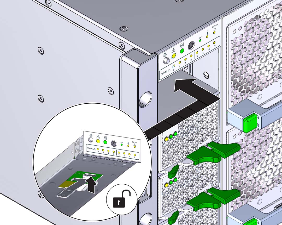 image:An illustration showing the release latch on the underside of                                 the FIM.