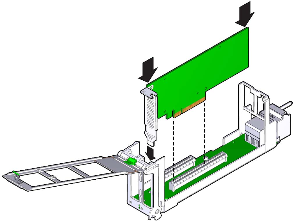 image:An illustration showing how to install a PCIe card in a                                 DPCC.