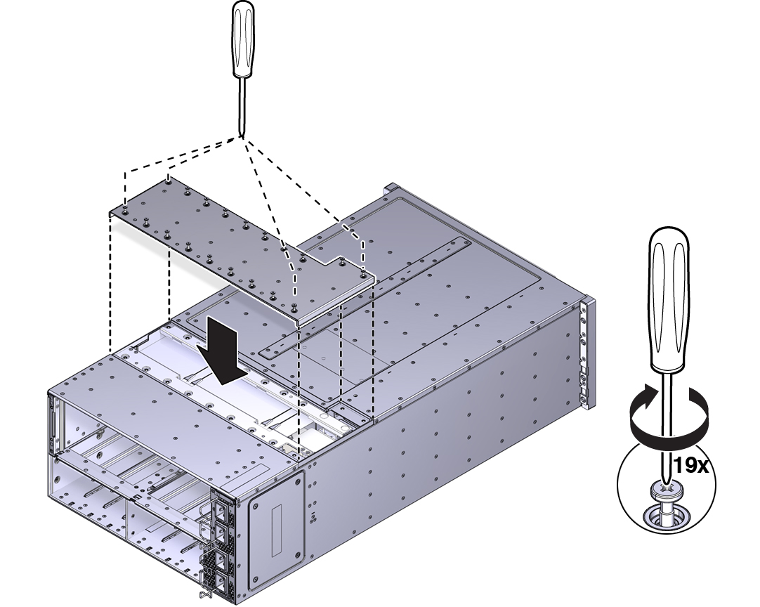 image:An illustration showing the midplane assembly lifted out of the                             server.