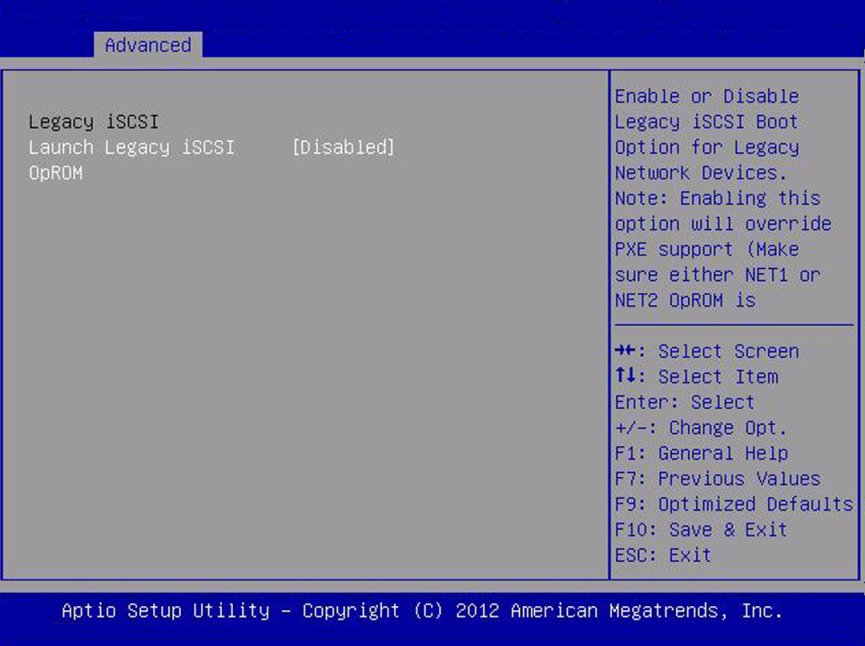 image:Screen capture showing the Legacy iSCSI screen.